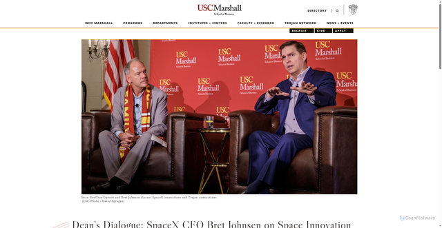 Security scan screenshot of https://www.marshall.usc.edu/news/deans-dialogue-spacex-cfo-bret-johnsen-on-space-innovation-and-the-trojan-network