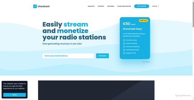 Security scan screenshot of https://shoutcast.com