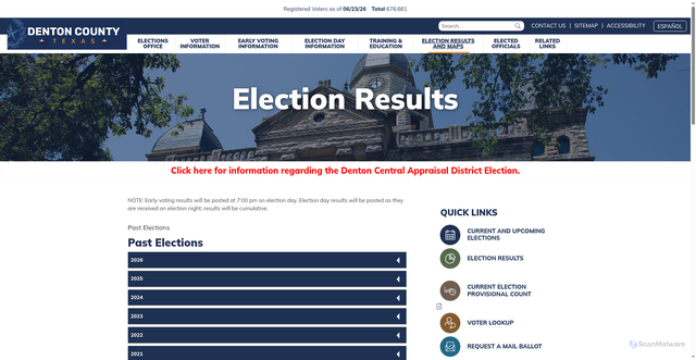 Security scan screenshot of https://www.votedenton.gov/election-results-and-maps/election-results/