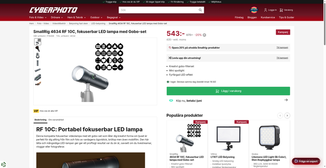 Security scan screenshot of https://www.cyberphoto.se/foto-video/videotillbehor/belysning-fast-sken/led-belysning/smallrig-4634-rf-10c-fokuserbar-led-lampa-med-gobo-set