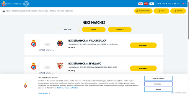Security scan screenshot of https://www.rcdespanyol.com/en/game/laliga_ea_sports/jornada_10_%C2%B7_t_25-26/rcd_espanyol/rcd_espanyol/64