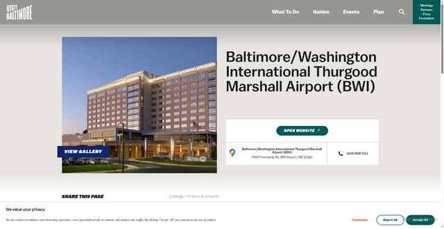 Security scan screenshot of https://baltimore.org/listings/baltimore-washington-international-thurgood-marshall-airport-bwi/