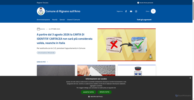 Security scan screenshot of https://www.comune.rignano-sullarno.fi.it/it