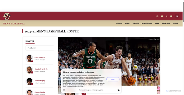 Security scan screenshot of https://bceagles.com/sports/mens-basketball/roster/quinten-post/16862