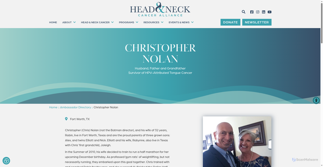Security scan screenshot of https://www.headandneck.org/ambassador-directory/christopher-nolan/