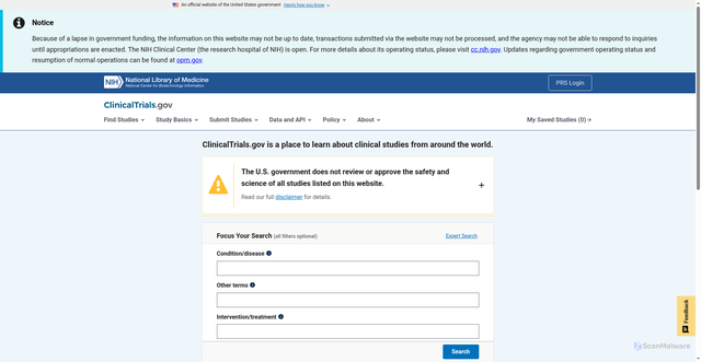 Security scan screenshot of https://clinicaltrials.gov/