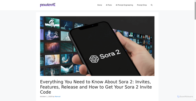 Security scan screenshot of https://pewdenai.com/sora-2-invite-code/