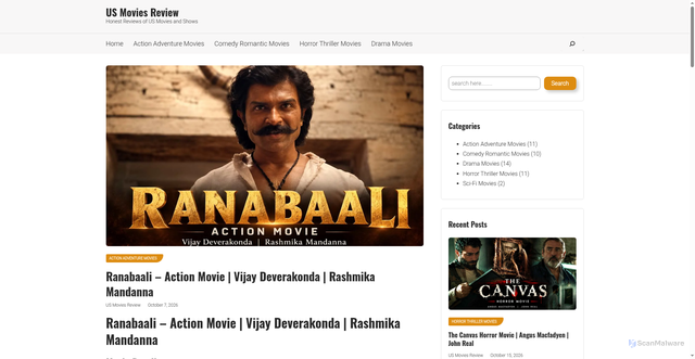 Security scan screenshot of https://usmoviesreview.com/ranabaali-action-movie-vijay-deverakonda-rashmika-mandanna/