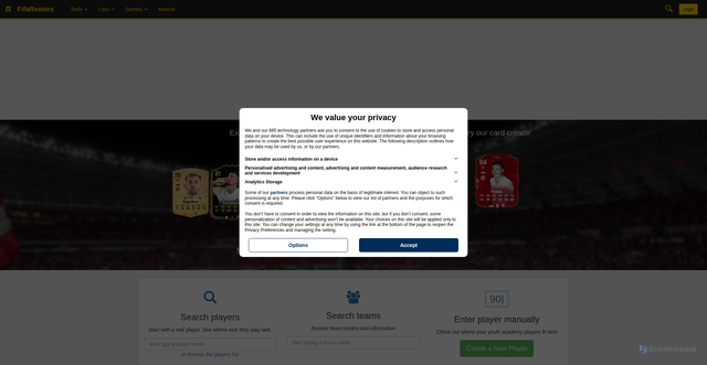 Security scan screenshot of https://www.fifarosters.com