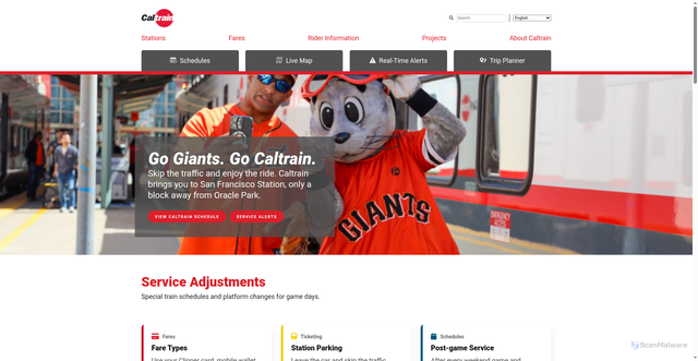 Security scan screenshot of https://www.caltrain.com/events/giants