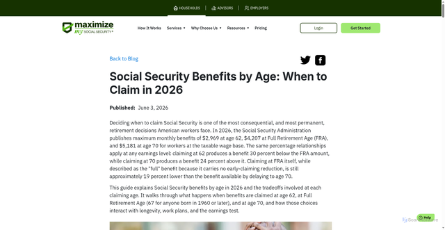 Security scan screenshot of https://www.maximizemysocialsecurity.com/blog/social-security-benefits-by-age-when-to-claim-in-2026