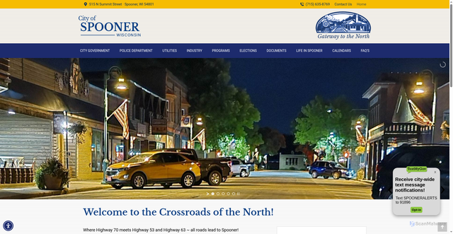 Security scan screenshot of https://cityofspoonerwi.gov/