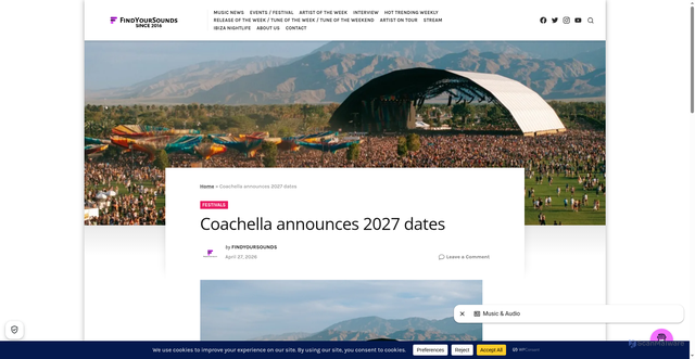 Security scan screenshot of https://findyoursounds.com/coachella-announces-2027-dates/