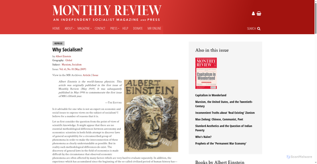 Security scan screenshot of https://monthlyreview.org/articles/why-socialism/