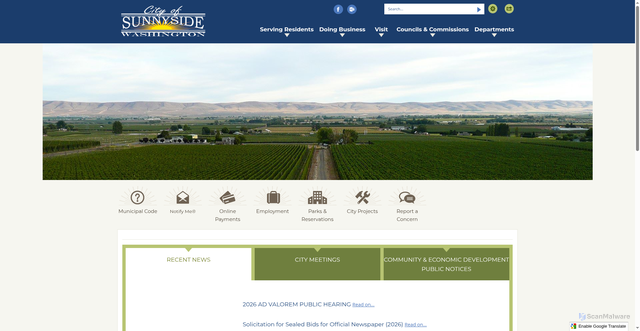 Security scan screenshot of https://www.sunnyside-wa.gov/