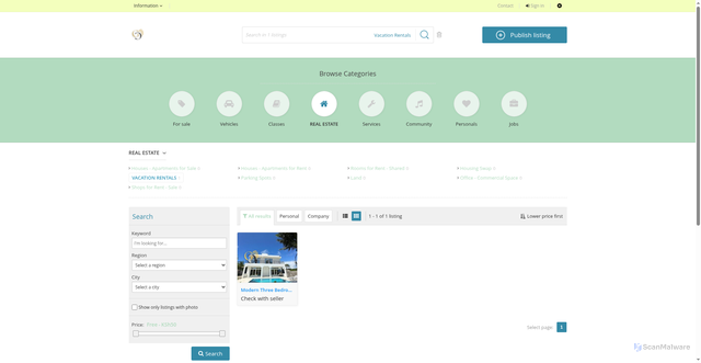 Security scan screenshot of https://marketplace.gomarketit.com/en/search/category,vacation-rentals/order,price/sort,asc