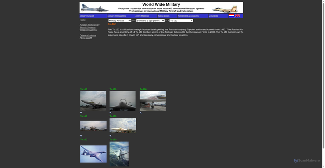 Security scan screenshot of http://www.worldwide-military.com/Military%20Aircraft/US%20Bombers/Tu-160_general_EN.htm