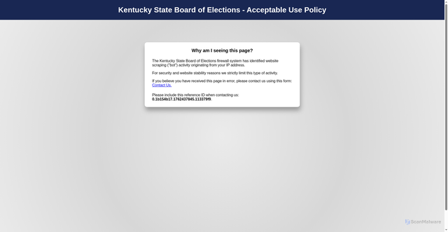 Security scan screenshot of https://vrsws.sos.ky.gov/ovrweb/