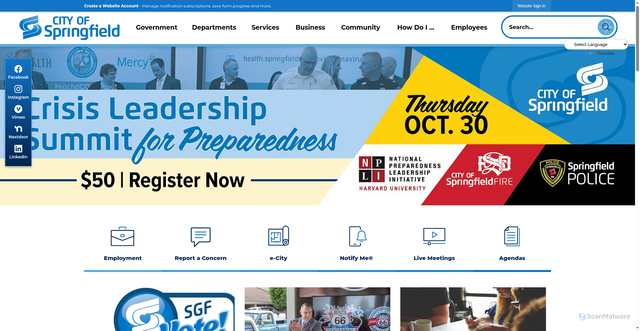 Security scan screenshot of https://www.springfieldmo.gov/