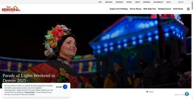 Security scan screenshot of https://visitdenver.com/milehighholidays/holiday-weekends/parade-of-lights/