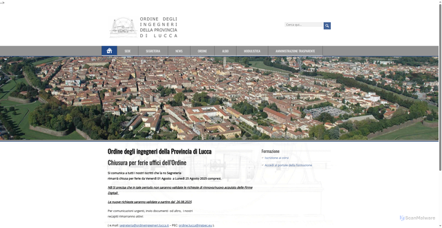 Security scan screenshot of https://www.ordineingegneri.lucca.it/