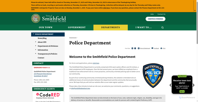 Security scan screenshot of https://www.smithfieldri.gov/departments/police-department