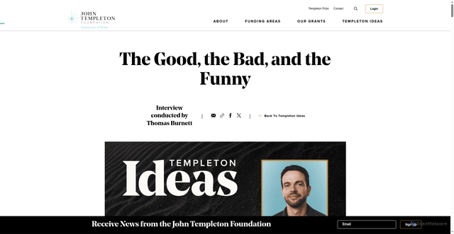 Security scan screenshot of https://www.templeton.org/news/the-good-the-bad-and-the-funny?utm_source=Receive+News+from+the+John+Templeton+Foundation&utm_campaign=b0c06dd35a-EMAIL_CAMPAIGN_2026_templetonideas_20260304&utm_medium=email&utm_term=0_-42837b4b08-97355777