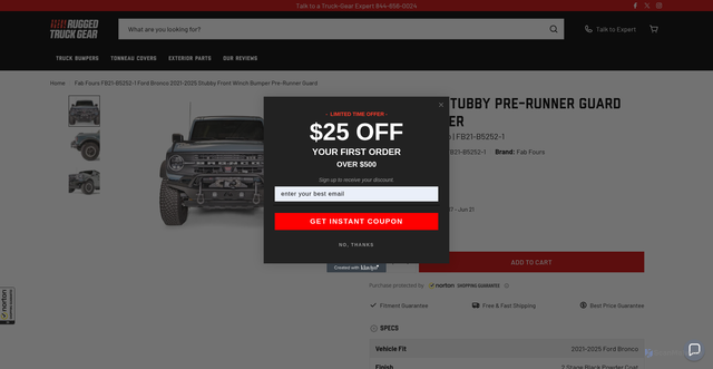 Security scan screenshot of https://ruggedtruckgear.com/products/fab-fours-fb21-b5252-1-ford-bronco-2021-stubby-front-winch-bumper-pre-runner-guard