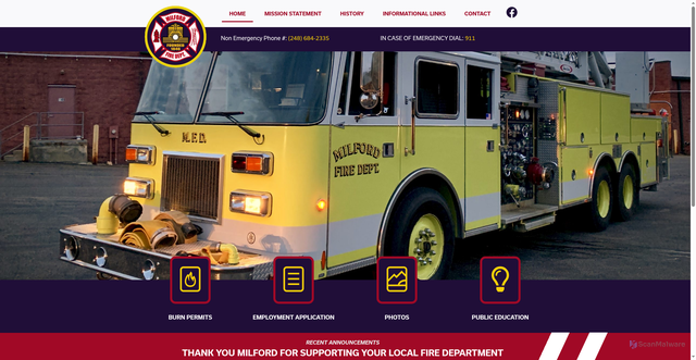 Security scan screenshot of https://milfordfiremi.gov/