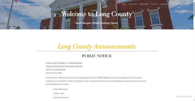 Security scan screenshot of https://www.longcountyga.gov/