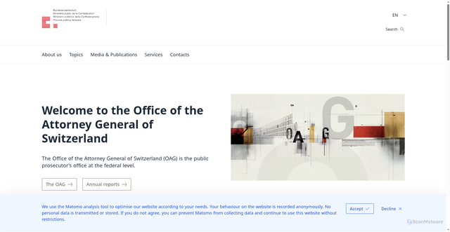 Security scan screenshot of https://www.bundesanwaltschaft.ch/en