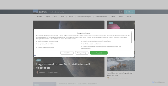 Security scan screenshot of https://earthsky.org