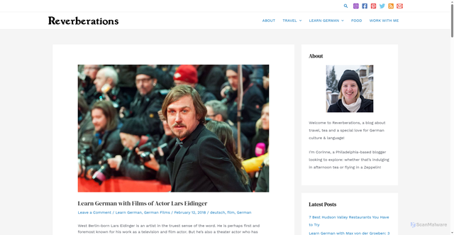 Security scan screenshot of https://www.reverberations.net/learn-german-films-actor-lars-eidinger/