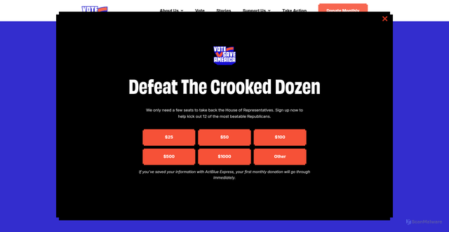 Security scan screenshot of https://votesaveamerica.com/
