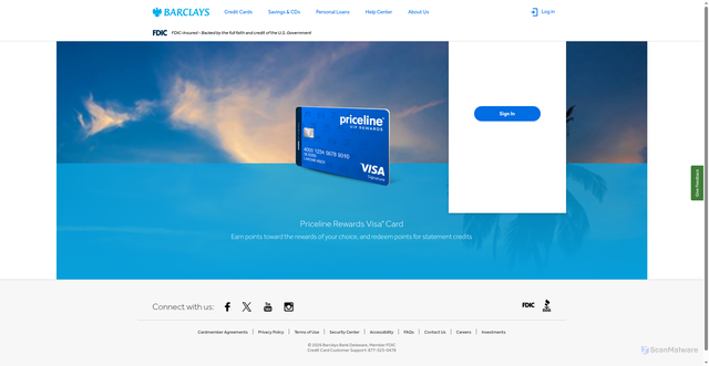 Security scan screenshot of https://pricelinerewardsvisa.com