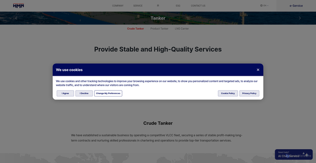 Security scan screenshot of https://www.hmm21.com/company/bulk/linerTanker.do