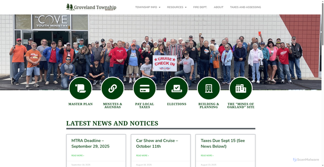 Security scan screenshot of https://grovelandmi.gov/