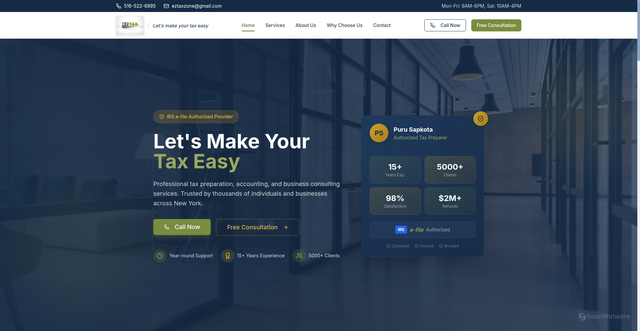 Security scan screenshot of https://eztaxzone.com/