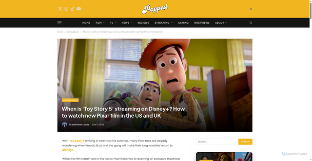 Security scan screenshot of https://poppednews.com/2026/06/13/when-is-toy-story-5-streaming/