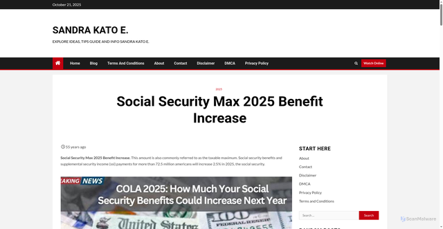 Security scan screenshot of https://sandrakatoe.pages.dev/oefc-social-security-max-2025-benefit-increase-uwcvt/