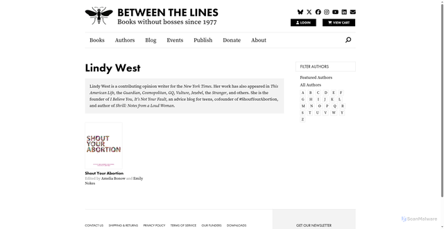 Security scan screenshot of https://btlbooks.com/authors/view/lindy-west