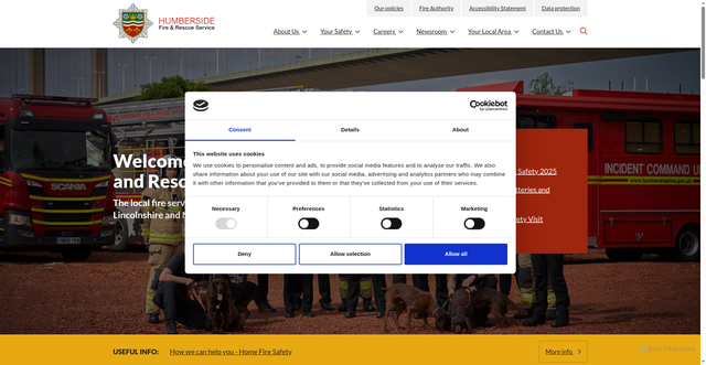 Security scan screenshot of https://humbersidefire.gov.uk/