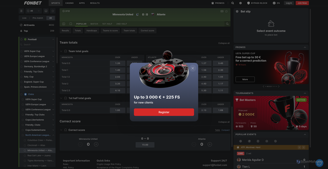 Security scan screenshot of https://fonbet.com/sports/football/category/internationalclubs/93350/67116086