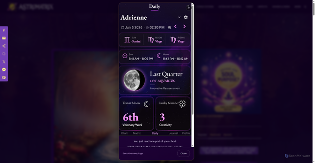Security scan screenshot of https://astromatrix.org/forecasts/monthly-horoscope-september-2026