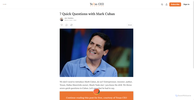 Security scan screenshot of https://www.texasceomagazine.com/p/7-quick-questions-with-mark-cuban