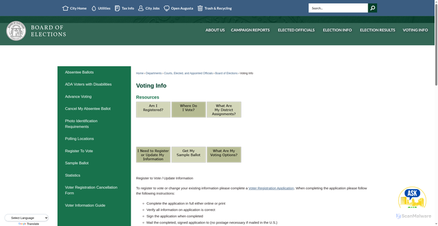 Security scan screenshot of https://www.augustaga.gov/533/Voting-Info