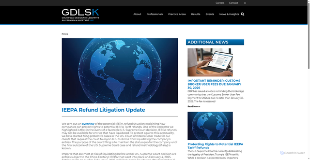 Security scan screenshot of https://www.gdlsk.com/ieepa-refund-litigation-update/