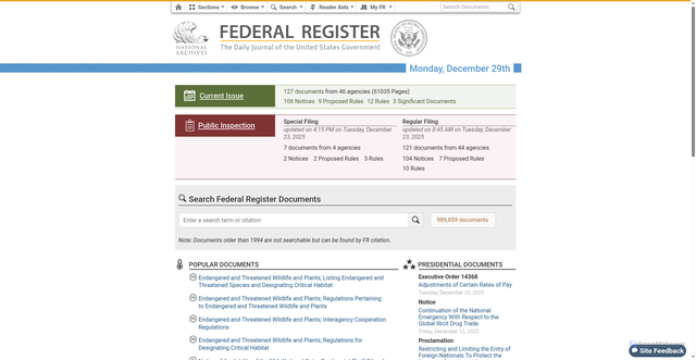 Security scan screenshot of https://www.federalregister.gov:443/