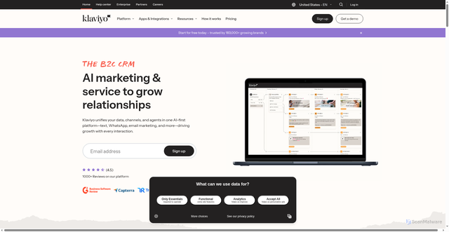 Security scan screenshot of https://www.klaviyo.com/