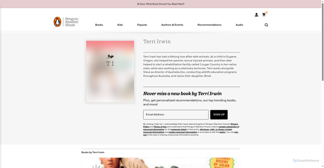 Security scan screenshot of https://www.penguinrandomhouse.com/authors/245099/terri-irwin/
